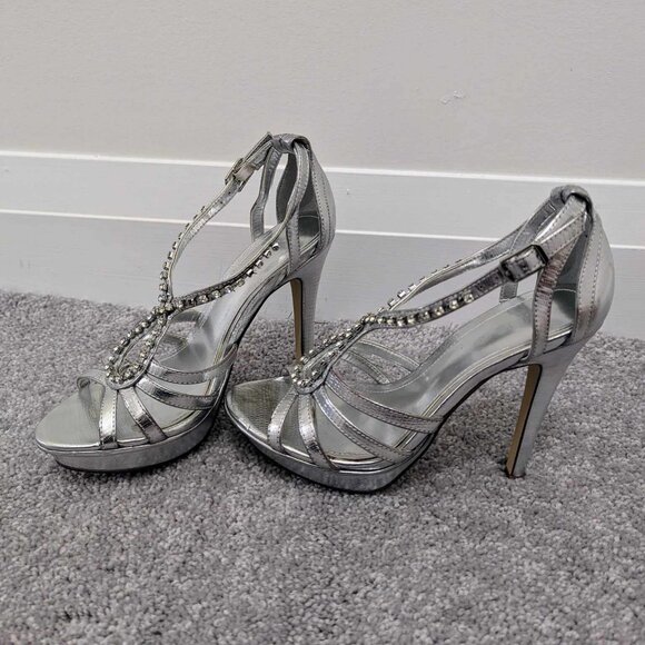 Silver Aldo Rhinestone Heels (size 6) - Picture 1 of 5